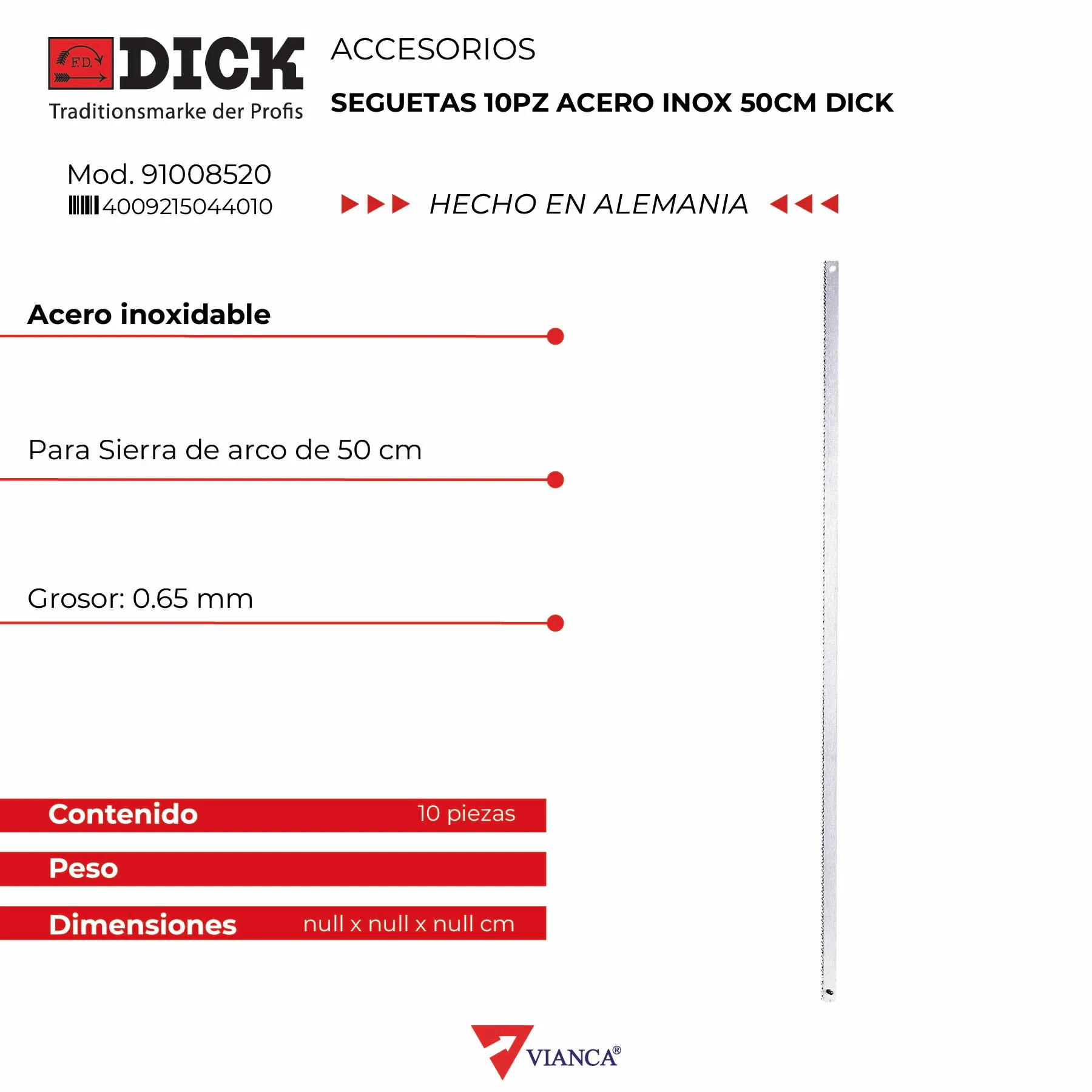 Seguetas 10pz acero inox 50cm DICK